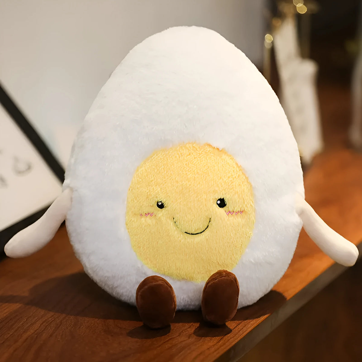 Cute plush cat toy 35cm tall with super soft short plush and PP cotton filling in egg colour