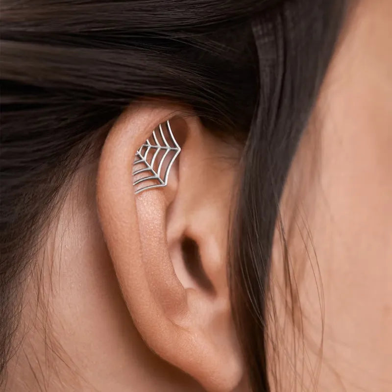 Spider web geometric mesh pattern stud earrings in gold and silver electroplated metal