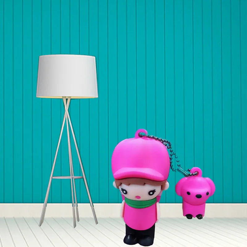 Little boy doll USB flash drive in blue silicone with write protection switch, 20 g, 32GB capacity