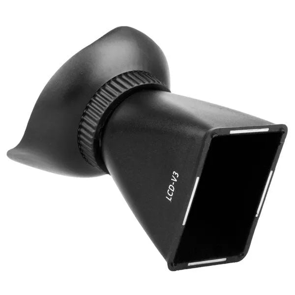 Black camera LCD screen viewfinder magnifier with magnetic mount shown on a DSLR.
