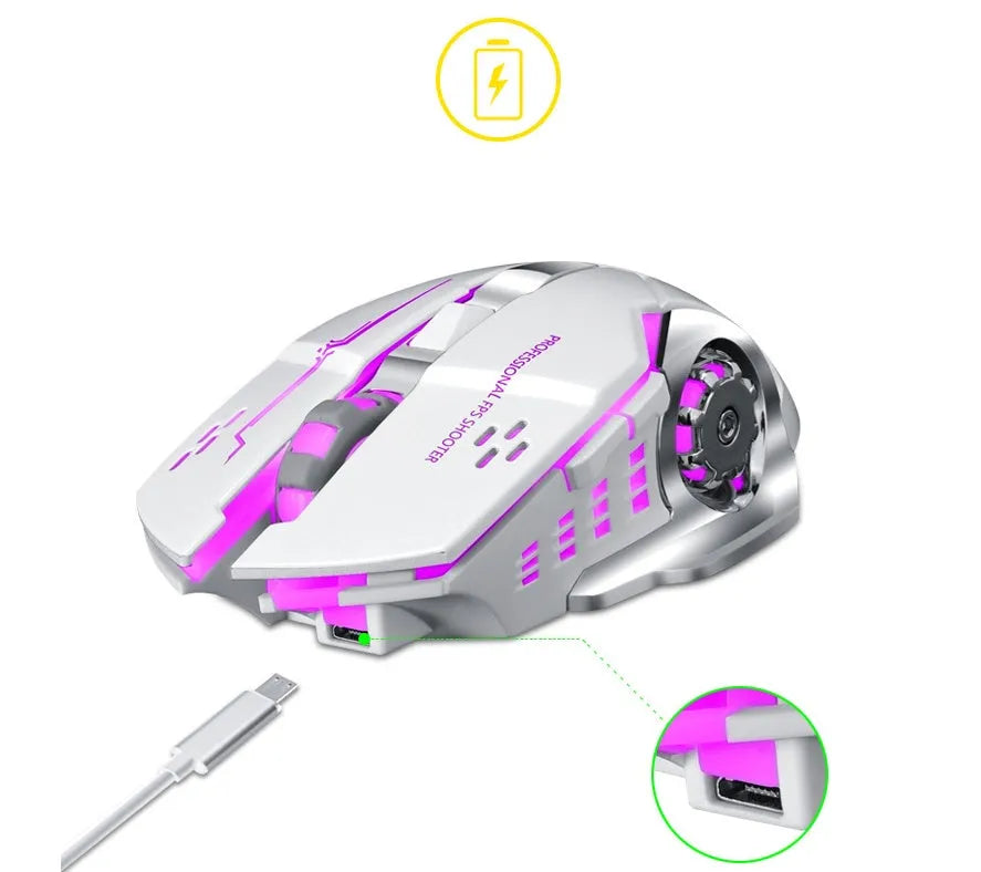 Wireless charging silent computer mouse in black and white colours with six buttons
