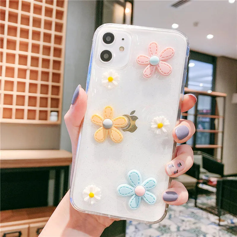 Soft rubber iPhone protective case with New Year's flowers design for models 6 through 13 Pro Max