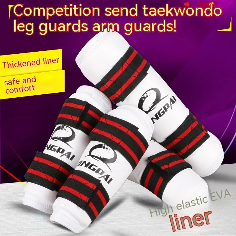Taekwondo protective gear set including PU EVA arm guards and leg protectors in black for martial arts training