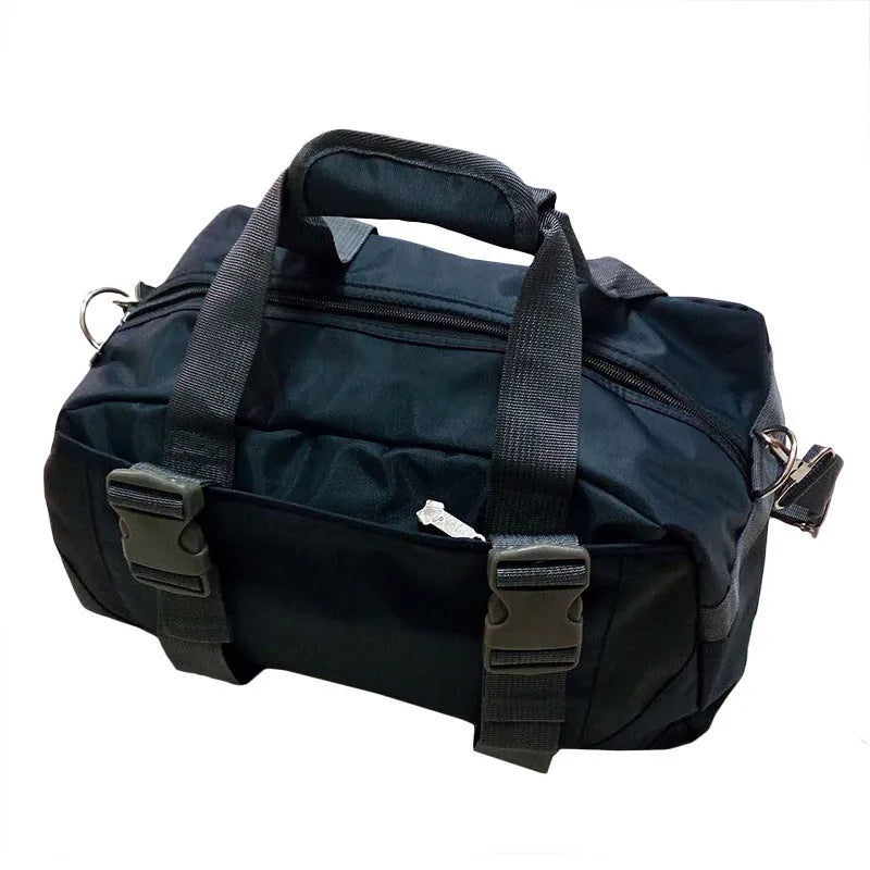 Nylon yoga and gym bag shown in available colours, next to a yoga mat, demonstrating its size for fitness equipment.