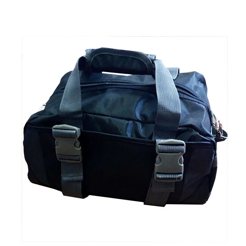 Nylon yoga and gym bag shown in available colours, next to a yoga mat, demonstrating its size for fitness equipment.