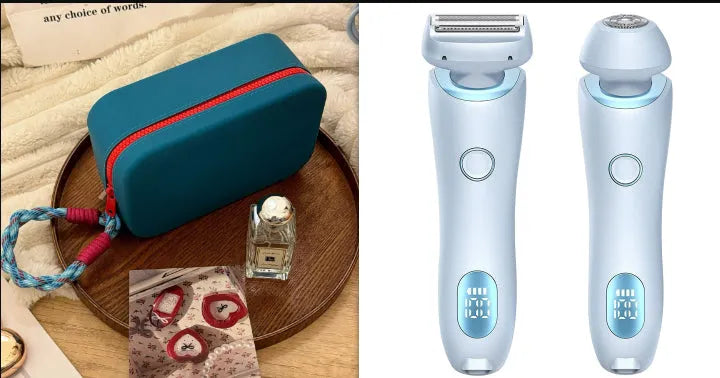 2 in 1 women's electric shaver with square foil and round rotating heads, USB rechargeable, pink colour