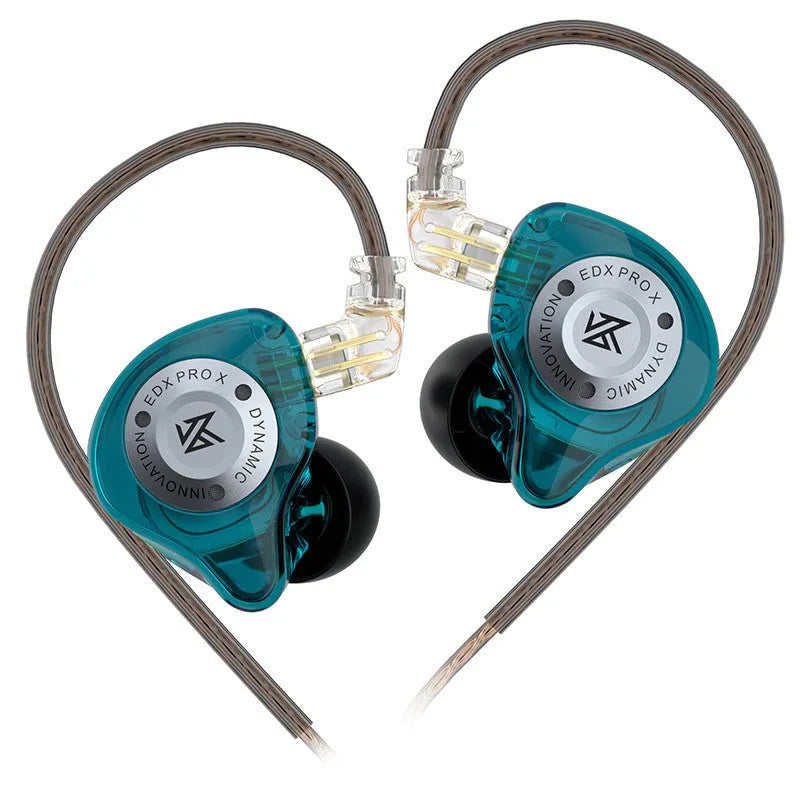 Transparent gray wired in-ear headset with microphone and controller, L-curved plug, simple style
