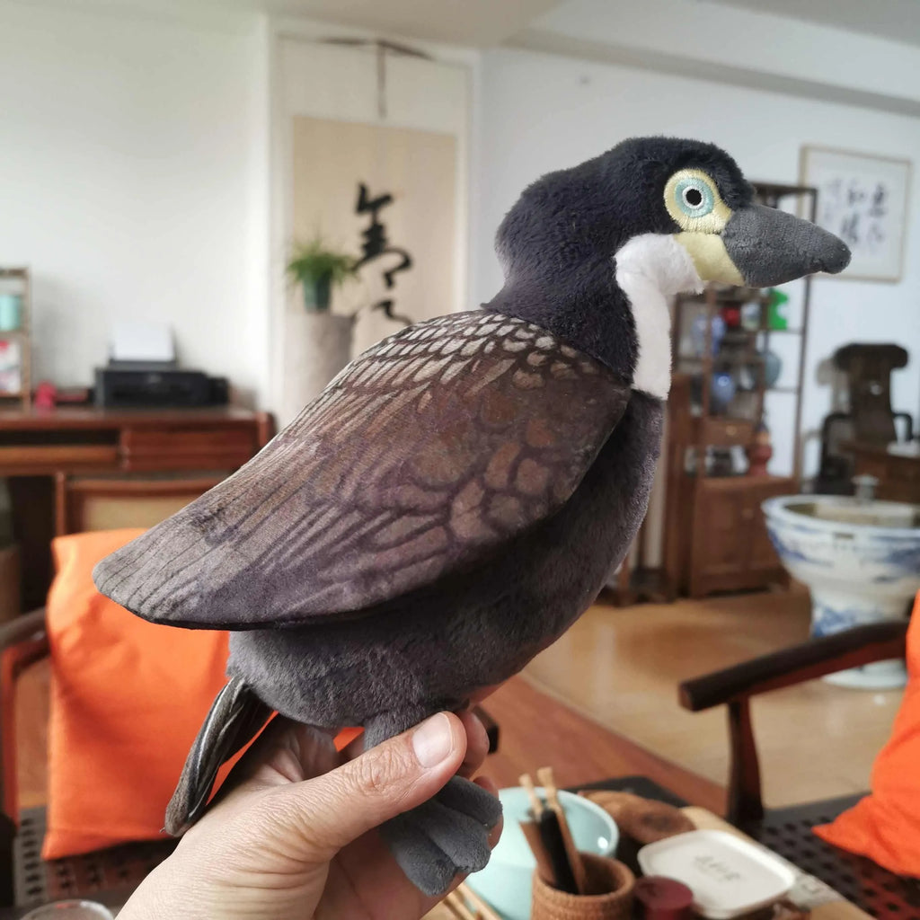 Guilin Lijiang cormorant medium plush doll in black and white, 27cm high, polyester fibre filled soft toy