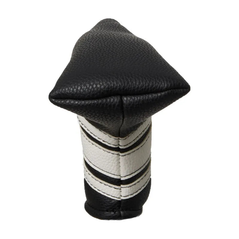 Black PU leather golf iron head cover and matching push rod sleeve case set.
