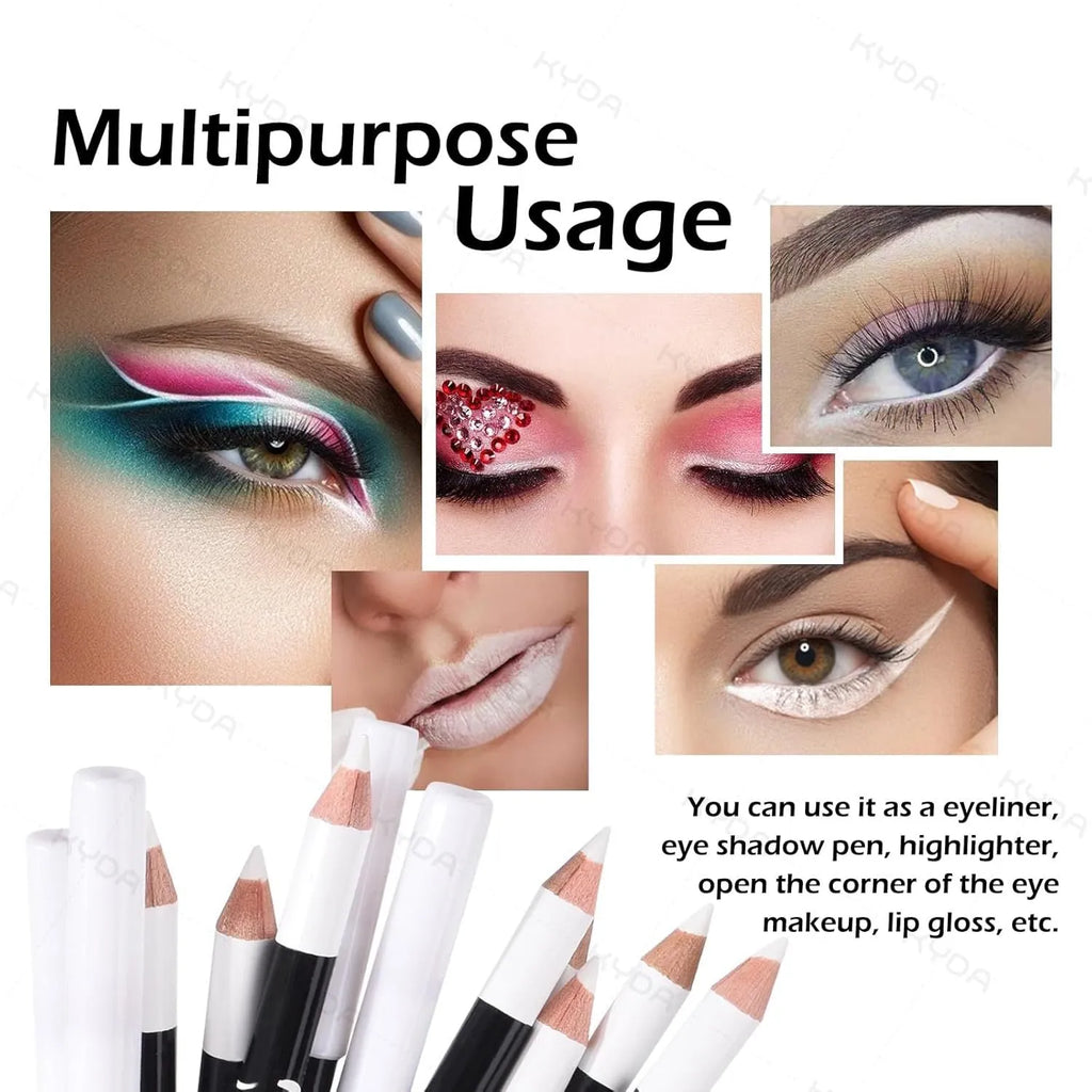 12 white and black waterproof eyeliner pencils with sharpener in retractable multi-purpose makeup set