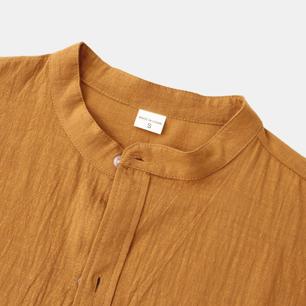 Men's slim fit cotton blend long sleeve shirt in brown colour showing front view