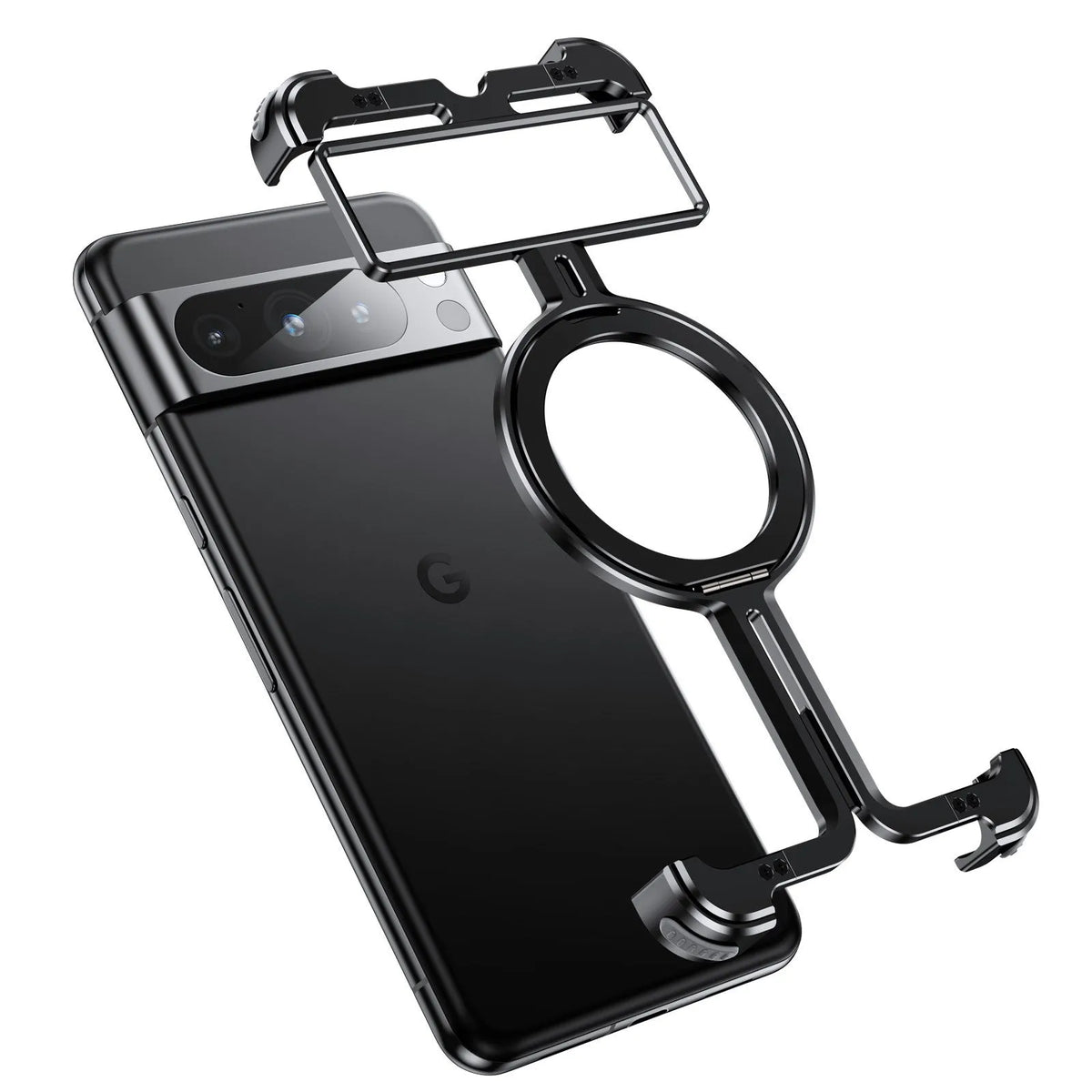 Aluminum alloy phone case with rotatable magnetic bracket for Google Pixel 9 Pro Fold, black upgraded edition