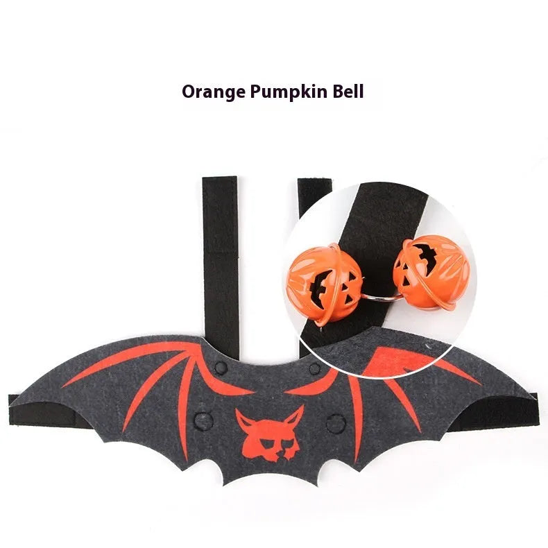 Felt black batwing Halloween costume being worn by a cat
