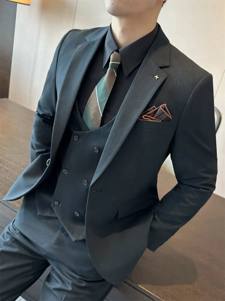 Men's slim fit business formal suit jacket in dark green, brown, or camel colour