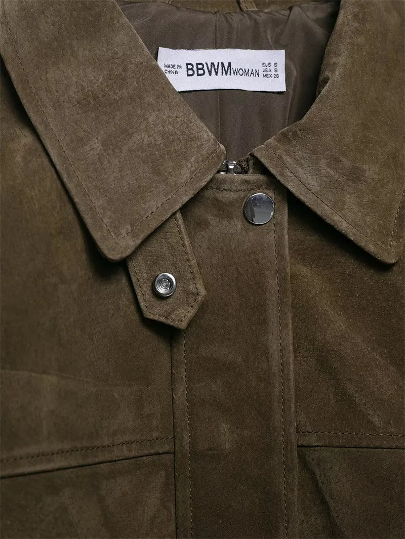 Women's PU fabric jacket in Japanese Korean casual style, shown in picture colour.