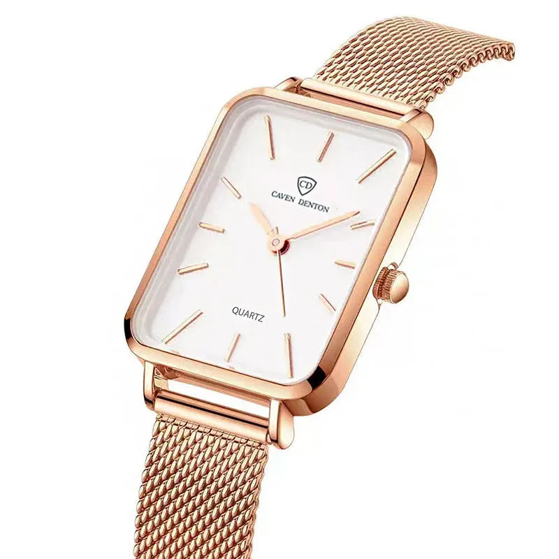 Women's silver waterproof quartz watch with woven steel strap and 34mm alloy case