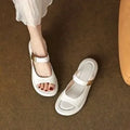 Apricot and white peep toe flat platform sandals with soft leather French design for outdoor casual wear