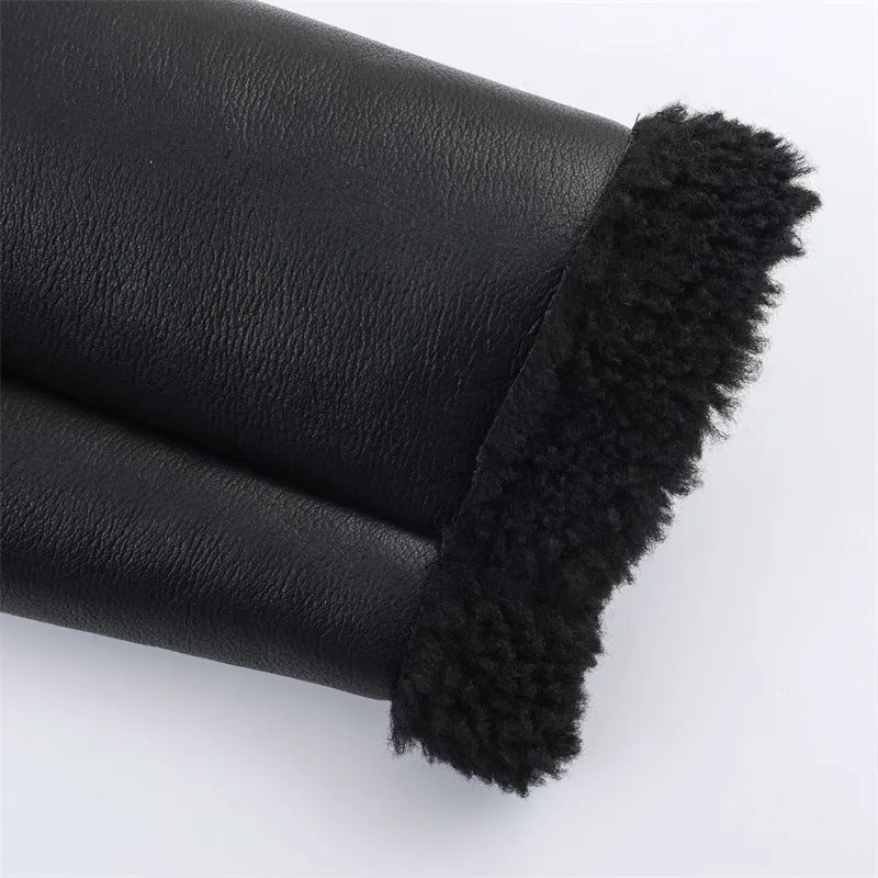 Women's black double-sided fleece jacket, medium thickness, PU fabric, sizes XS to L