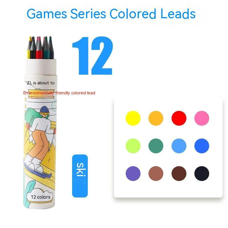 Zhenglin Sports Series children's colouring pencils in multiple colour counts with paper barrel construction