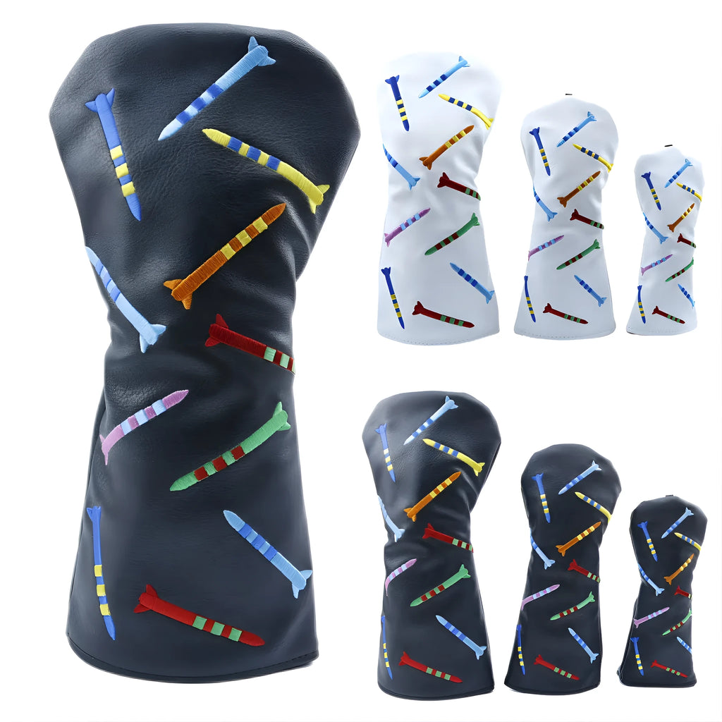 Golf training wooden pole sets in black and white colours showing three different size specifications