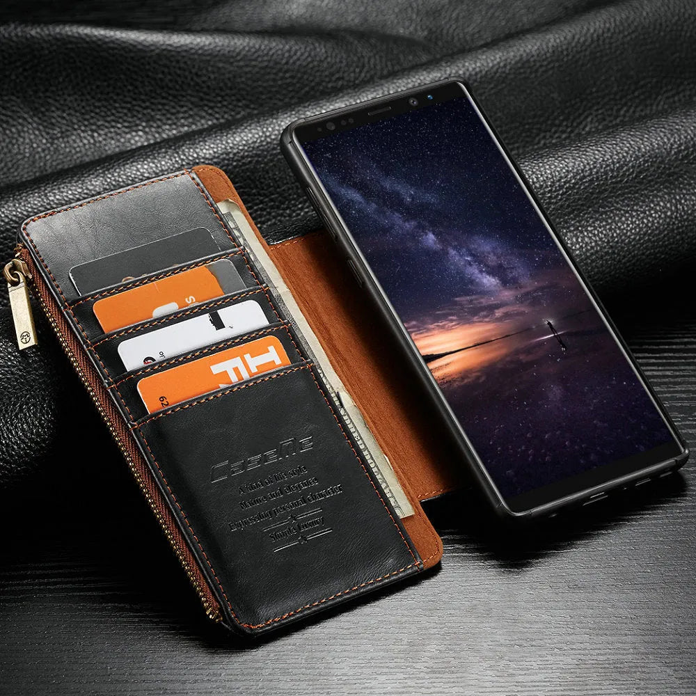 Samsung Galaxy Note9 flip leather case in black, brown, and red colour options