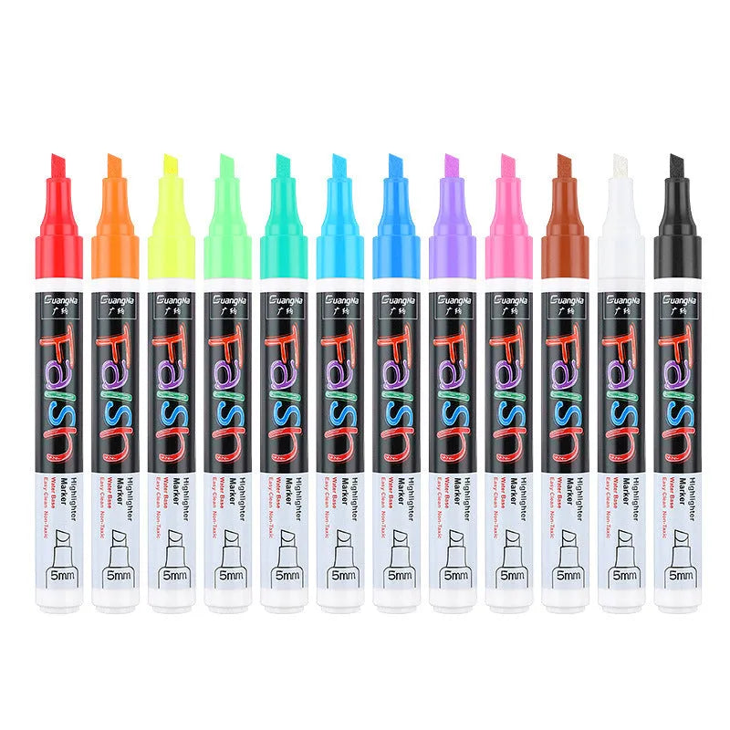 6mm electronic highlighter pen for fluorescent boards with oblique tip and plastic shell