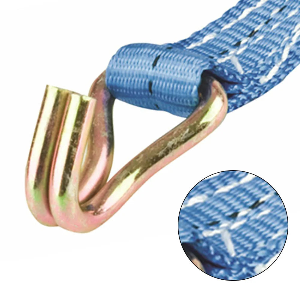 Steel ratchet tensioner strap with double triangle hooks and polyester webbing for furniture and cargo securing