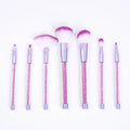 Seven-piece makeup brush set with rayon bristles, PU heads and 20cm long plastic handles in pink, blue and rose red