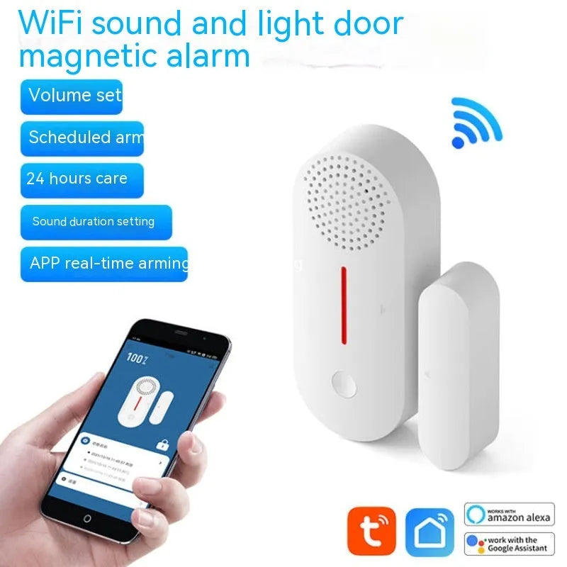 WiFi door magnetic sensor alarm with acousto-optic alert system for smart home security