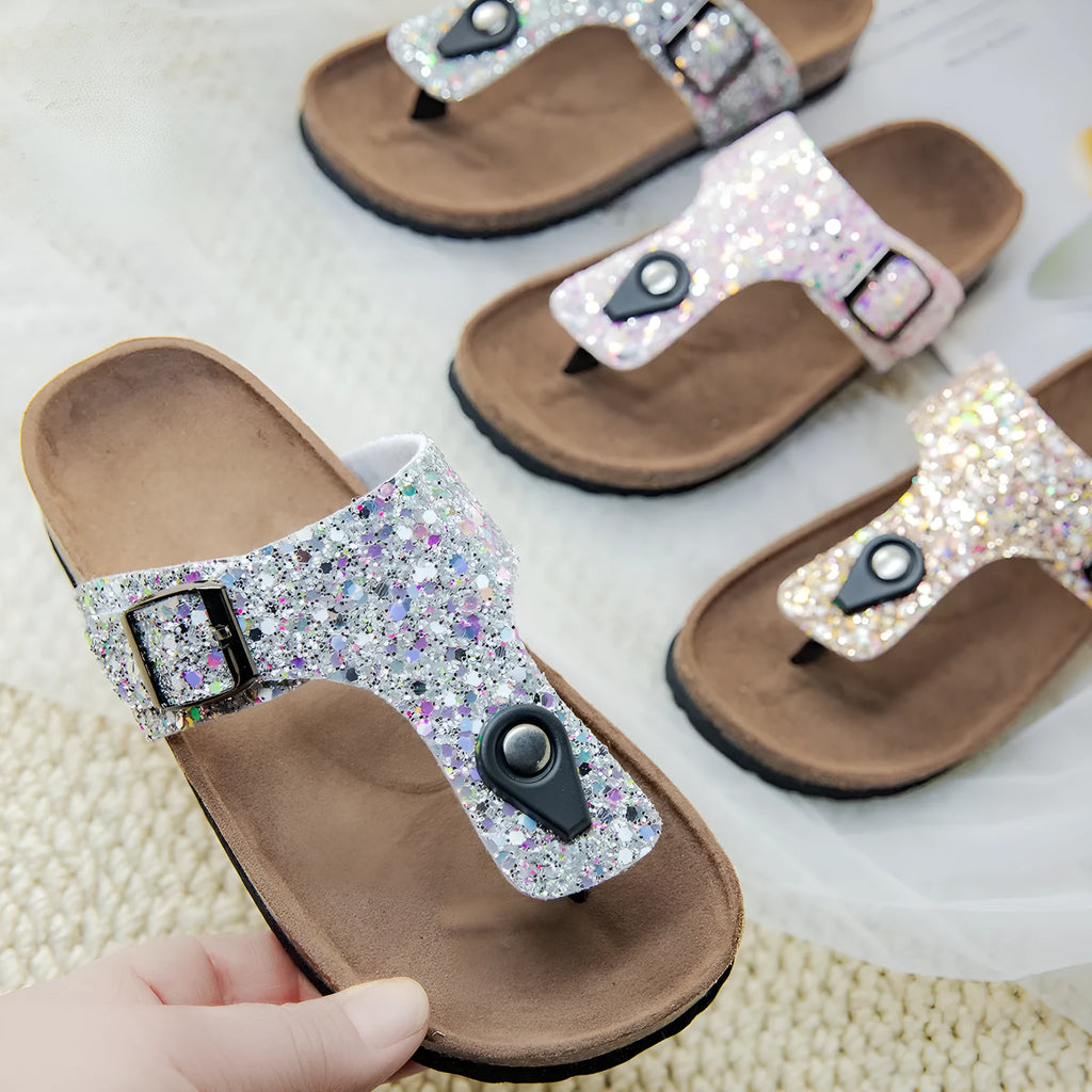 Cork flip-flops couples shoes in gold pink silver colours with PVC soles and artificial leather upper