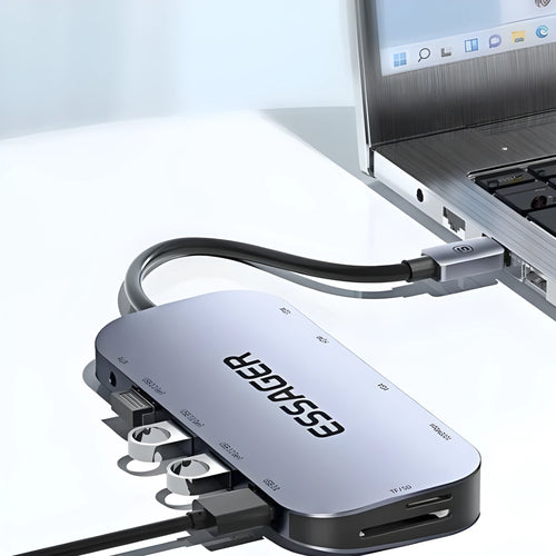 11-in-1 USB-C expansion dock with Gigabit Ethernet port, HDMI, USB-A ports and 20cm cable