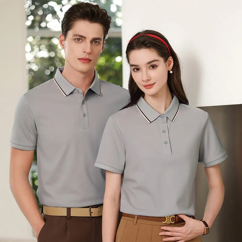 7A antibacterial mercerised cotton sequined polo shirt in white, front view on model
