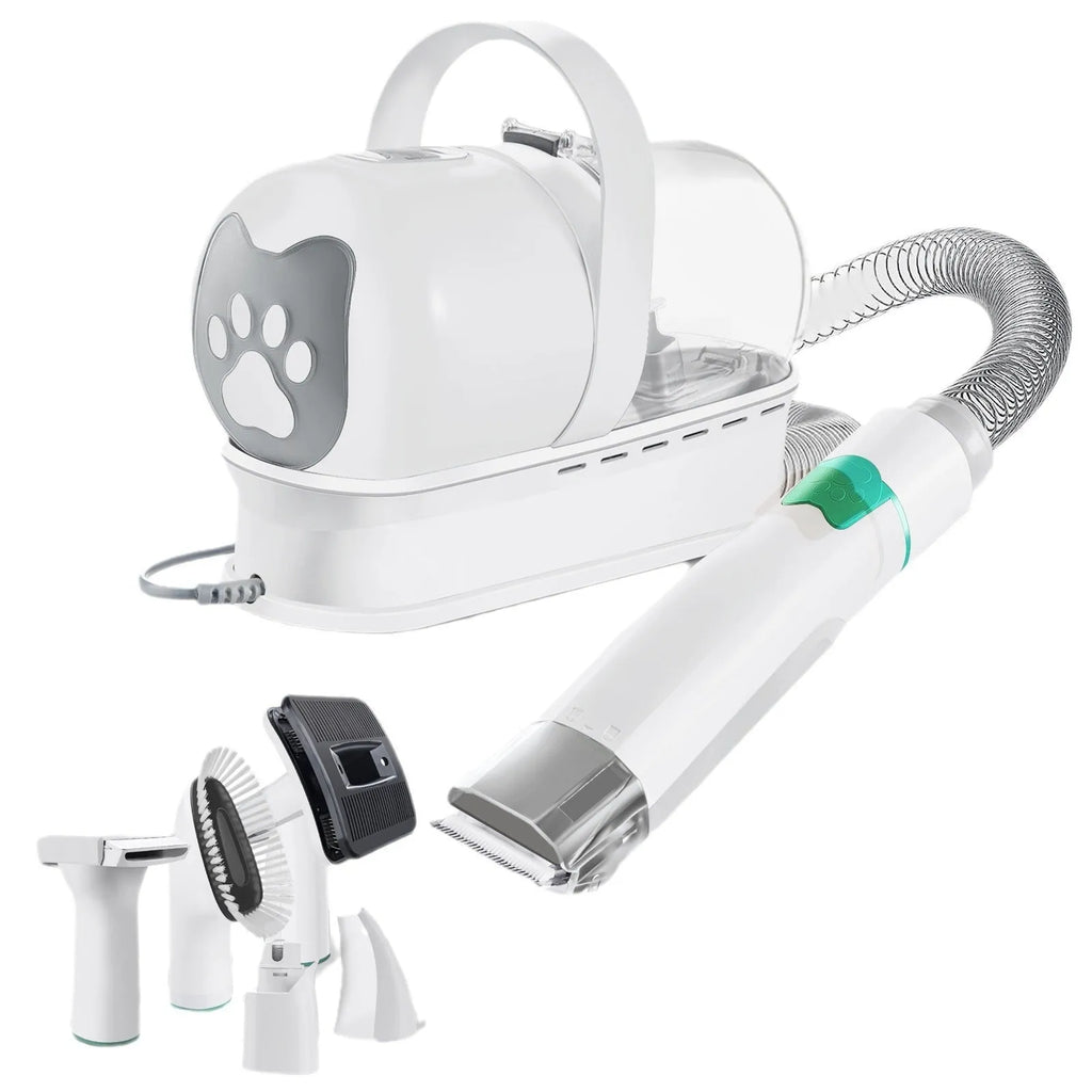 White ABS 7-in-1 dog grooming vacuum trimmer with Lady Shaver set and plug options