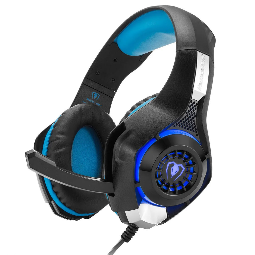 Beexcellent GM-1 stereo gaming headset with mic, LED light and braided cord in blue or red