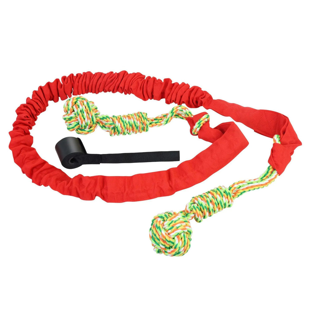 Dog tug of war rope toy made from twisted cotton thread in black, grey, and red colour options