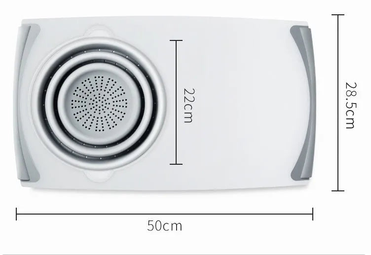 Grey 3 in 1 chopping board with detachable drain basket, 50cm x 28.5cm, PP and TPR, 1cm thick
