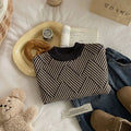 Dark gray striped children's pullover sweater in acrylic knit, sizes 90cm to 140cm