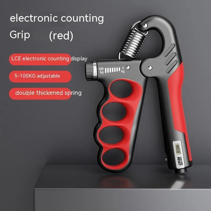 Adjustable electronic spring hand grip with digital counter display in orange colour