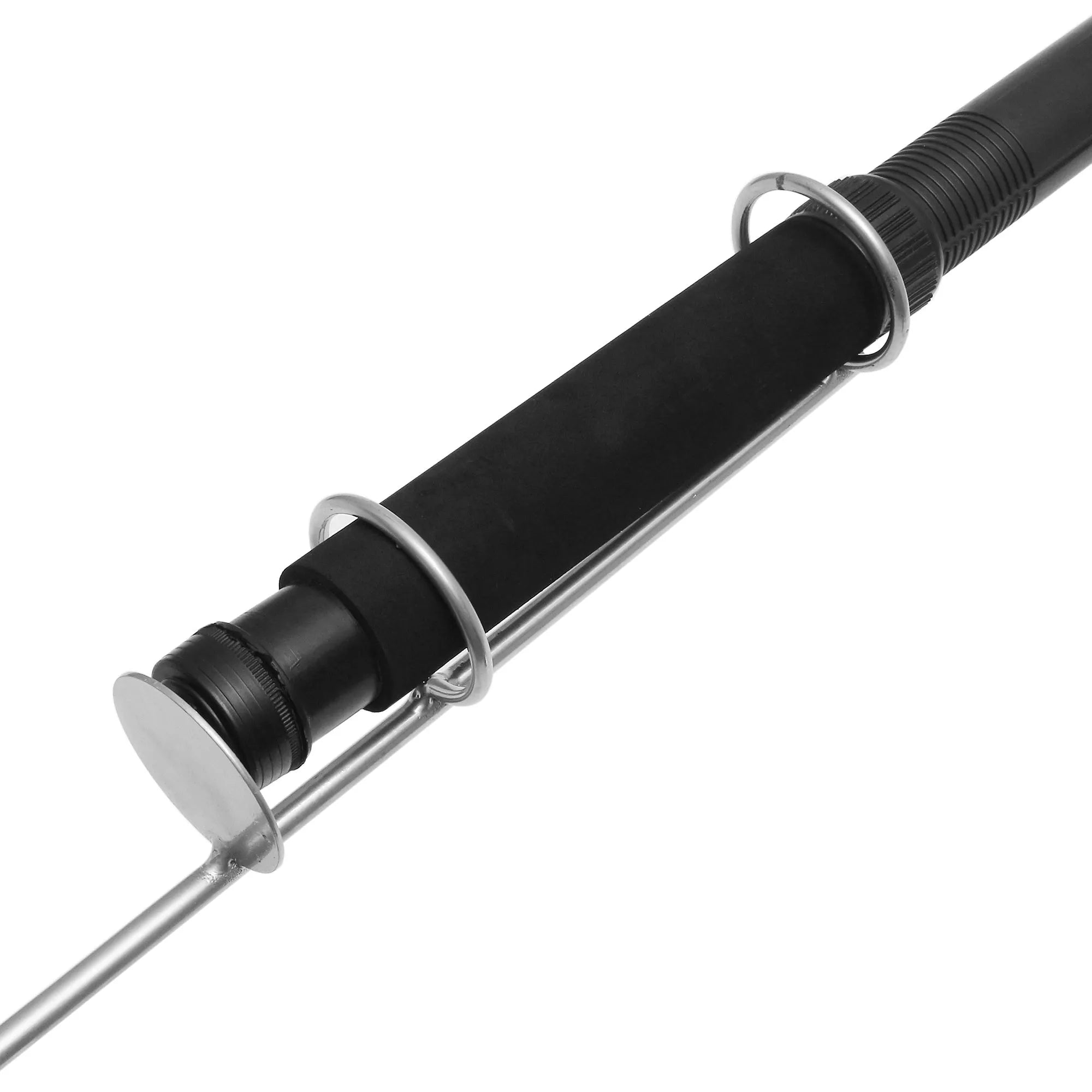 White LED fishing rod light with telescopic pole extended to 5 metres showing remote control