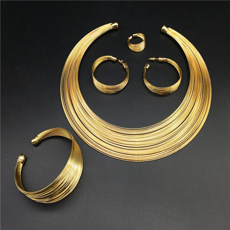 Nigeria bride necklace set in gold colour includes earrings necklace and hand accessories