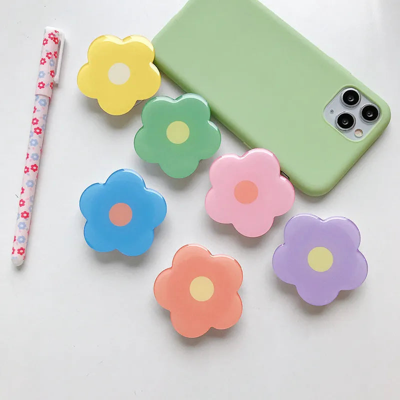 Plastic mobile phone airbag bracket desktop stand flower design colour options blue green orange pink purple yellow