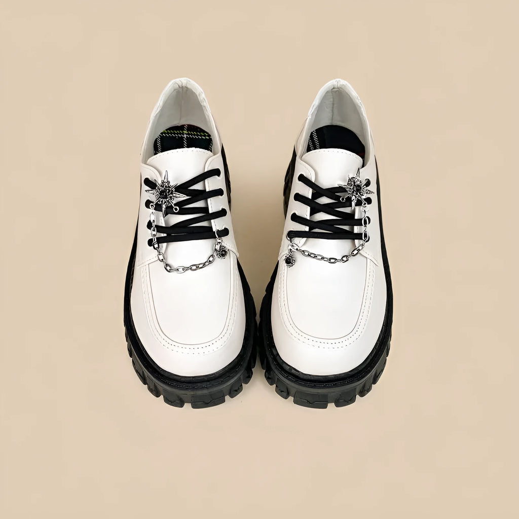 Women's Duke Asterism colour loafers with metal cross shoulder strap and round toe in preppy college style