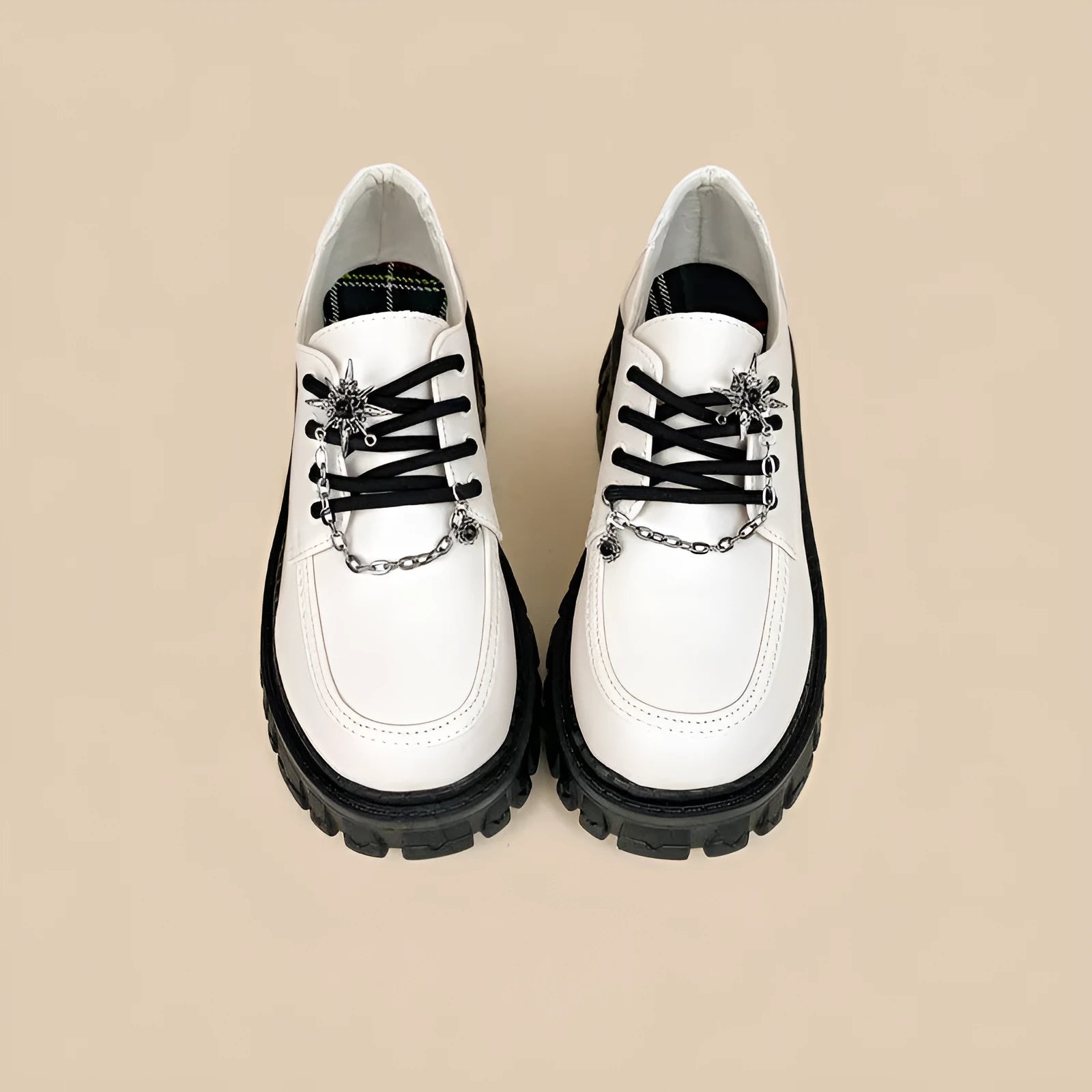 Women's Duke Asterism colour loafers with metal cross shoulder strap and round toe in preppy college style