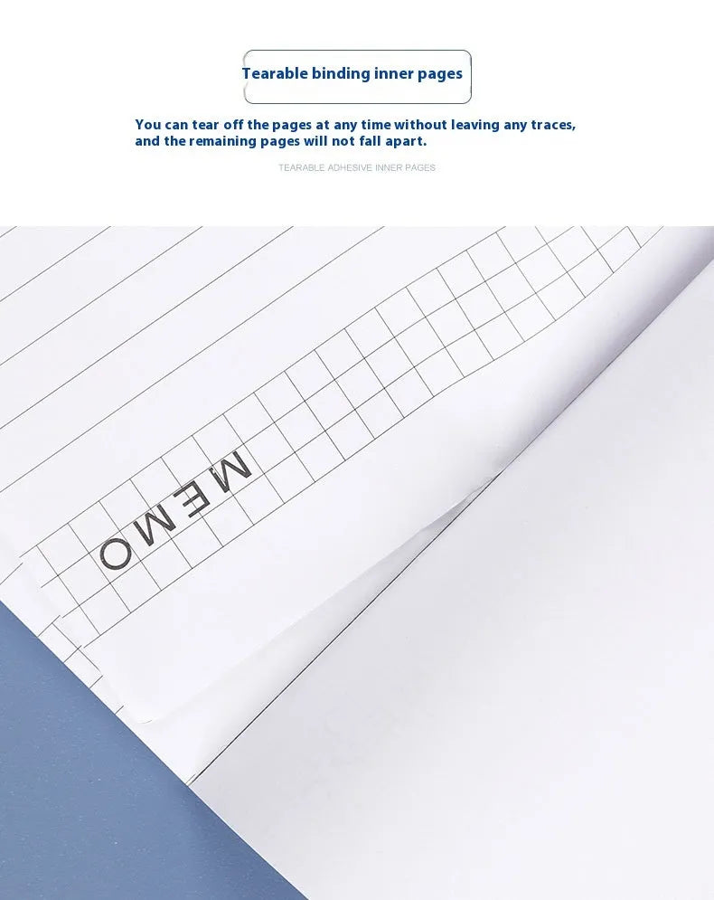 A4 tearable notebook with grid paper and wireless adhesive binding for meeting minutes