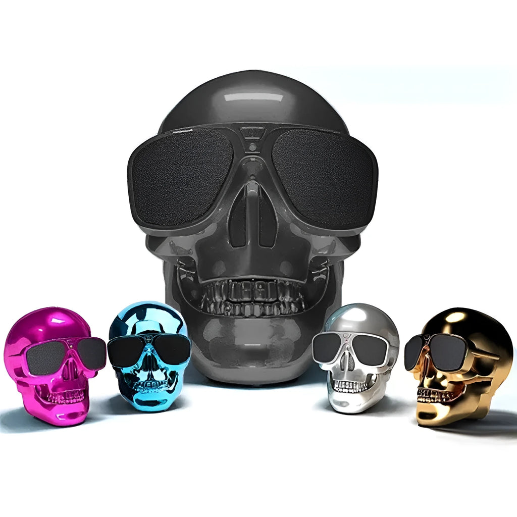 Skull-shaped wireless Bluetooth speaker in six colour options with 10-hour battery