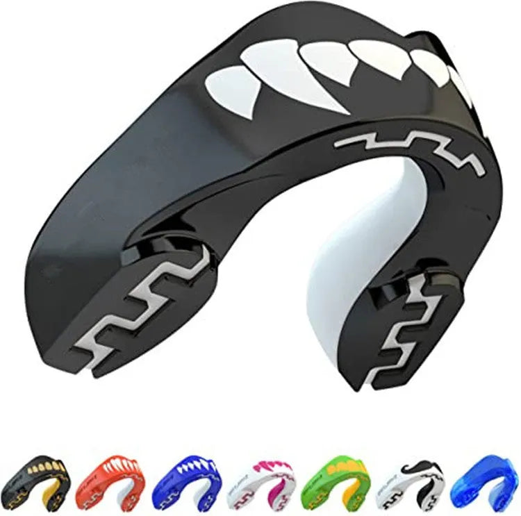 Adult boxing mouthguard with printed tooth design for Sanda and Taekwondo in three colour variations