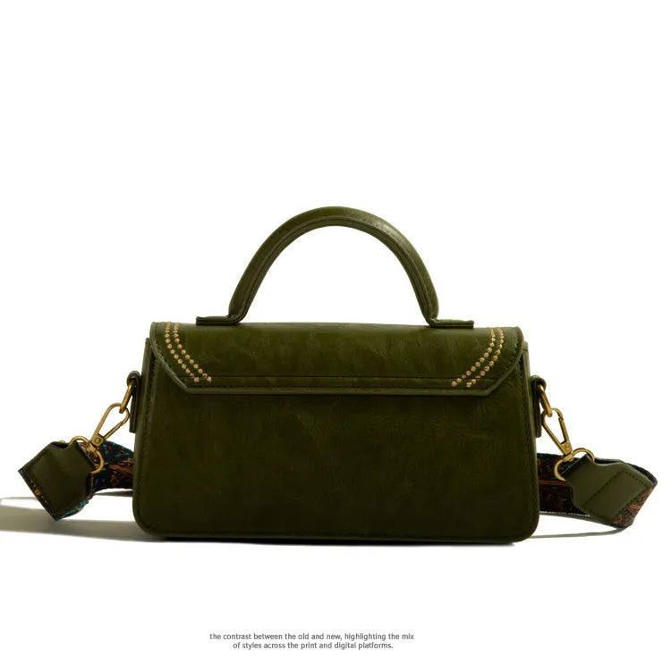 Retro PU messenger bag for women with sandwich pocket and internal phone compartment