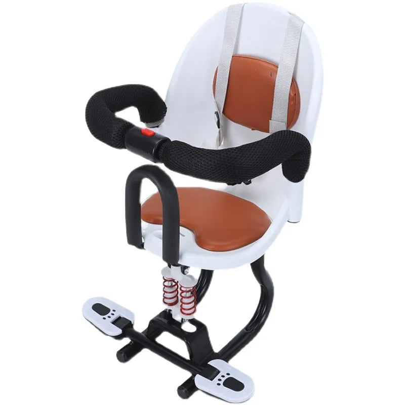 Front baby safety seat for electric scooters with high carbon steel frame in black, red, or white