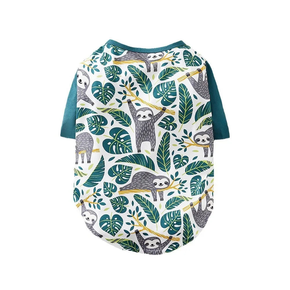 Polyester full printed dog T-shirt for small dogs in multiple colour options with size chart