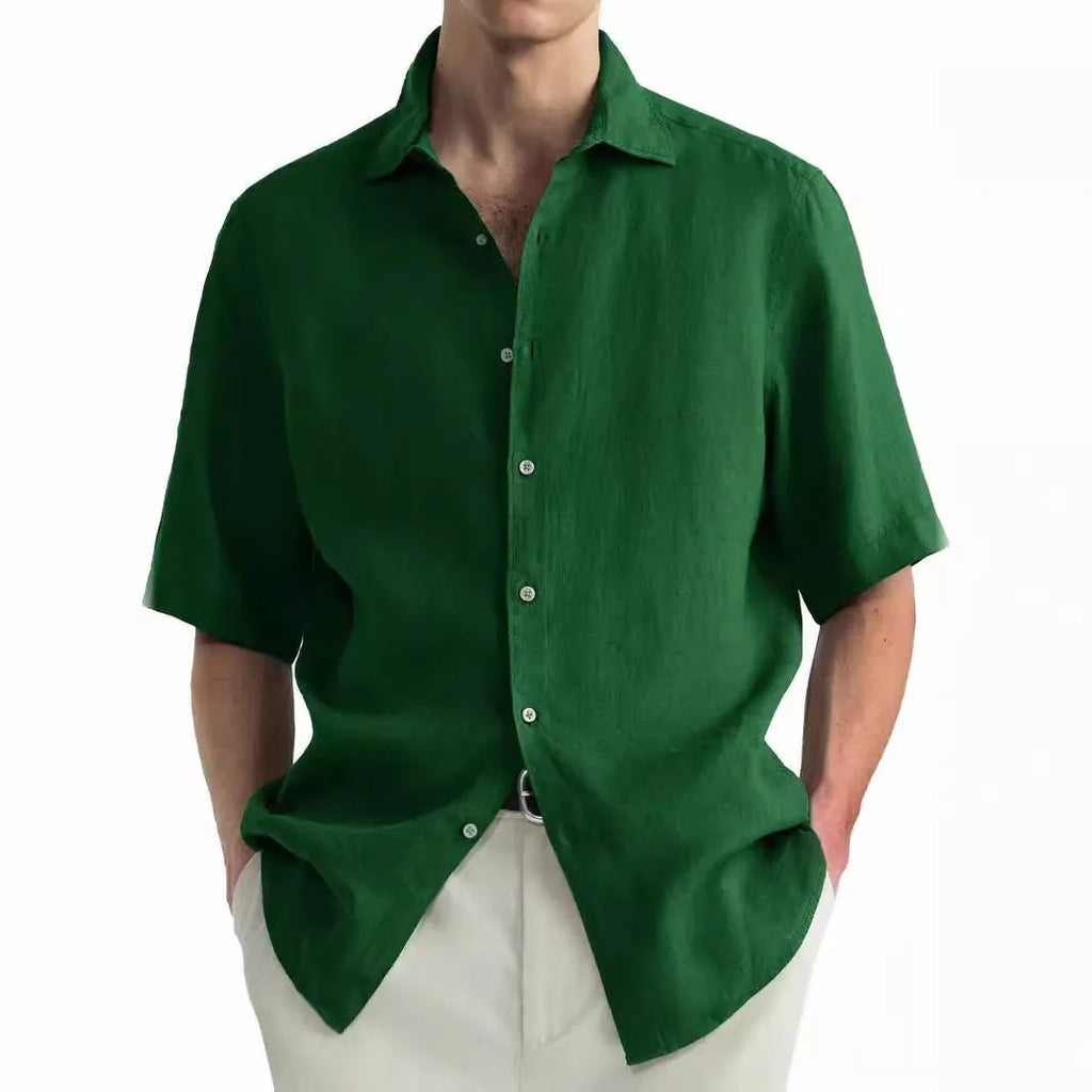 Men's green washed cotton cardigan shirt in regular fit with pure cotton fabric